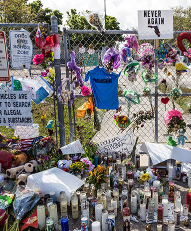memorial outside gates of Marjorie Stoneman Douglas high school