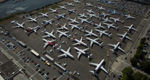 Boeing 737 Max airplanes parked near Boeing Field in Seattle, Washington.