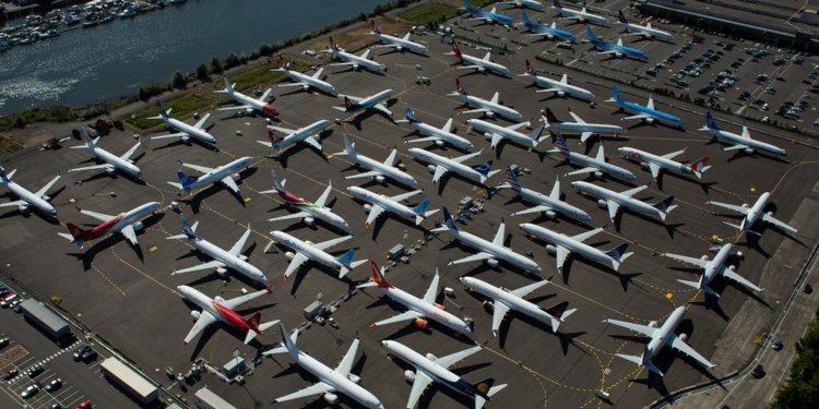 Undelivered Boeing 737 Max planes are parked idly in a Boeing property in Seattle, Washington, on August 13, 2019.